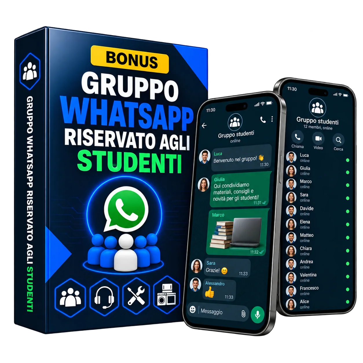 Mockup do bônus Gruppo WhatsApp riservato agli studenti